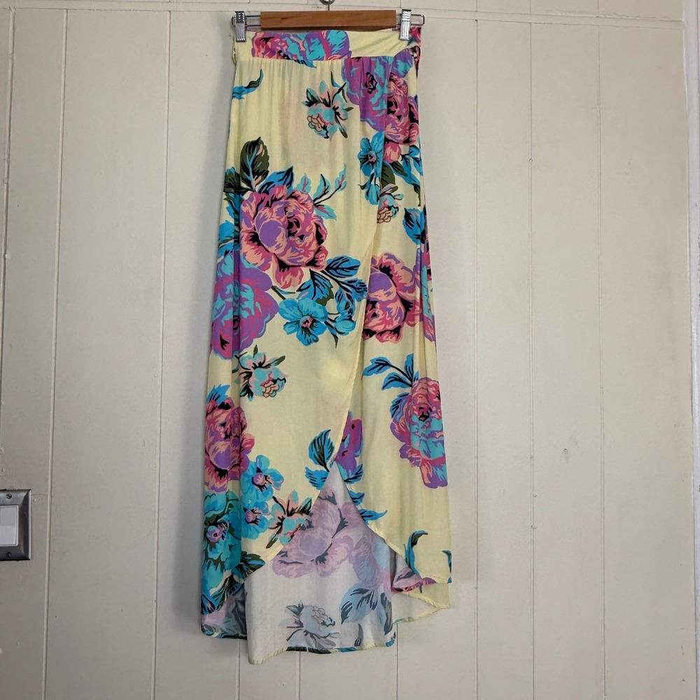 Maaji Women Yellow Floral Print Maxi Wrap Skirt Set Crop Top Size S Resort Beach - Picture 7 of 13